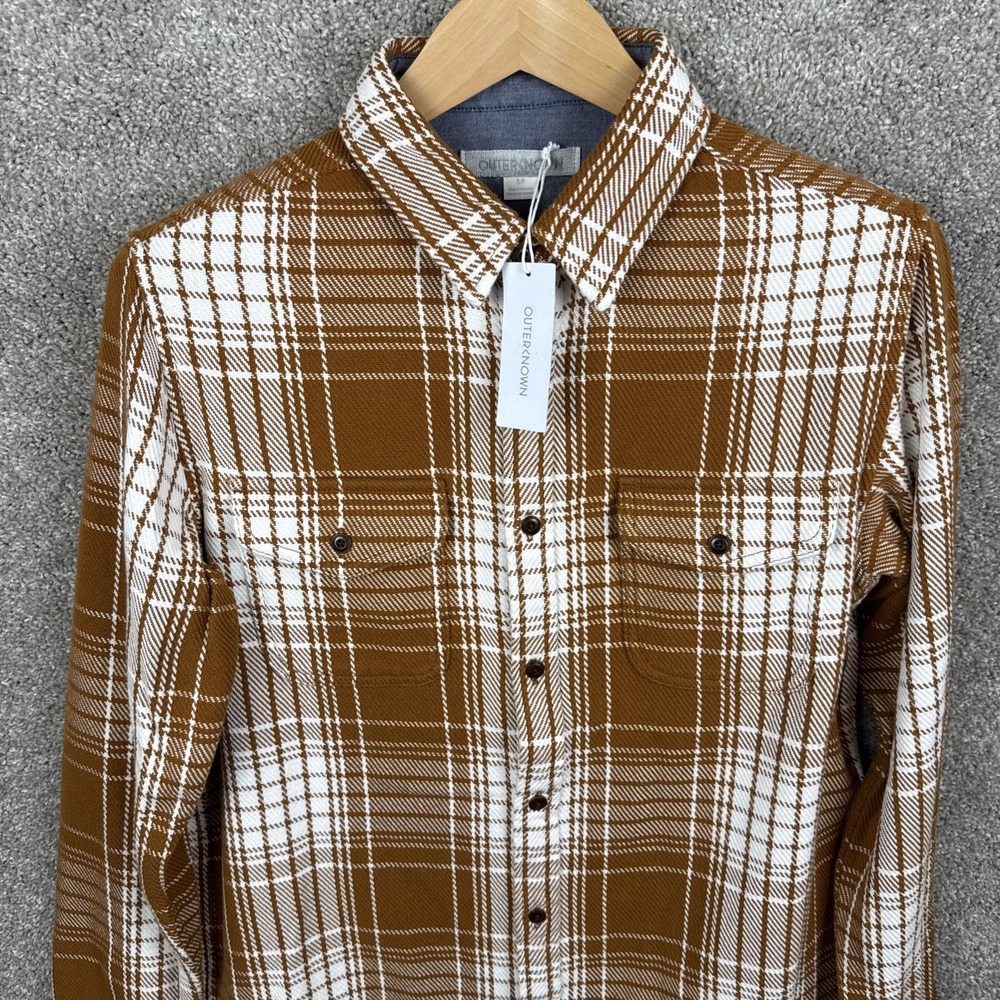 Outerknown Blanket‎ Shirt Cedar Bigbury Brown Plaid Mens Size Small NEW